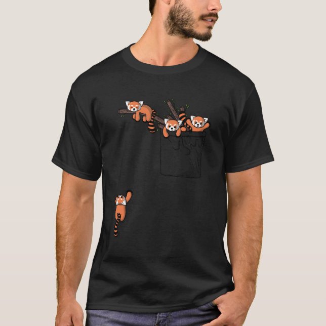 Red Panda Bear Playing Pocket T-Shirt (Front)