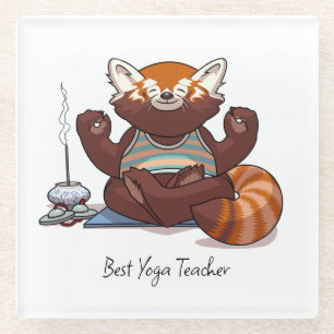Red Panda Best Yoga Teacher Gift Animal Artwork Glass Coaster