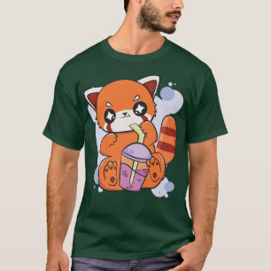 Red Panda Boba Cute Anime Kawaii Pearl Bubble Tea T-Shirt