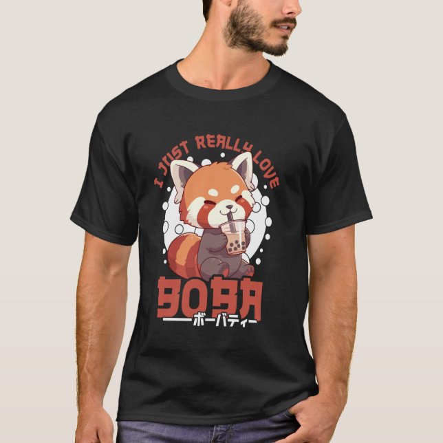 Red Panda Boba Tea Kawaii Bubble Tea Red Panda Ani T-Shirt (Front)