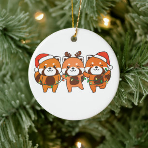 Red Panda Christmas Animals Cute Red Pandas Cerami Ceramic Ornament