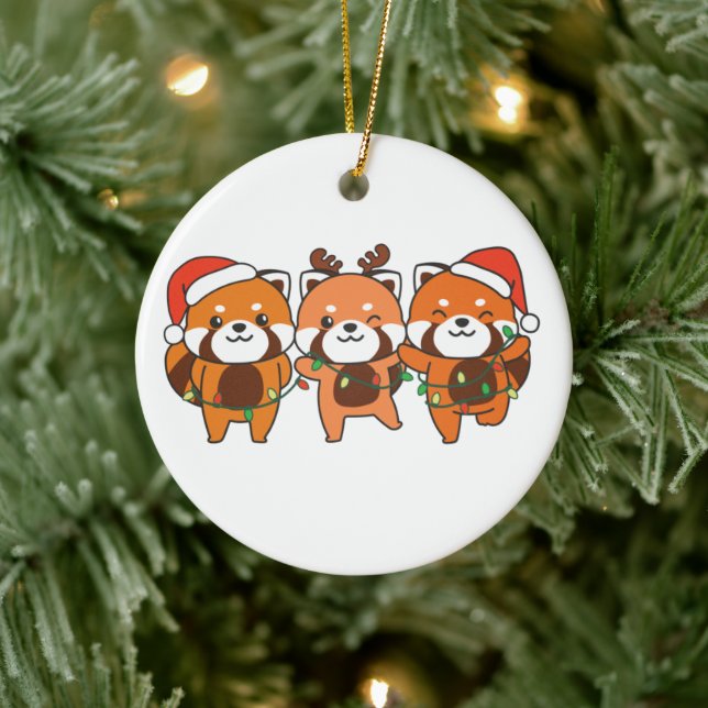 Red Panda Christmas Animals Cute Red Pandas Cerami Ceramic Ornament (Tree)