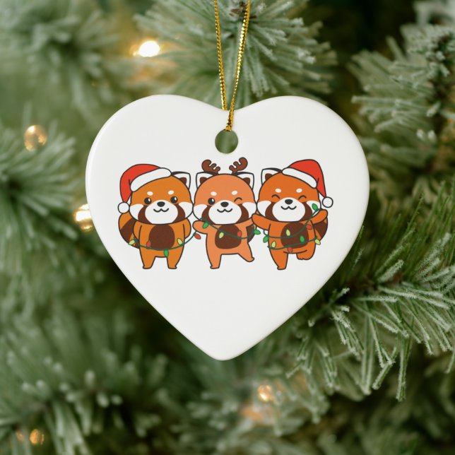 Red Panda Christmas Animals Cute Red Pandas Cerami Ceramic Ornament (Tree)