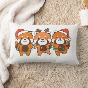 Red Panda Christmas Animals Cute Red Pandas Throw  Lumbar Cushion