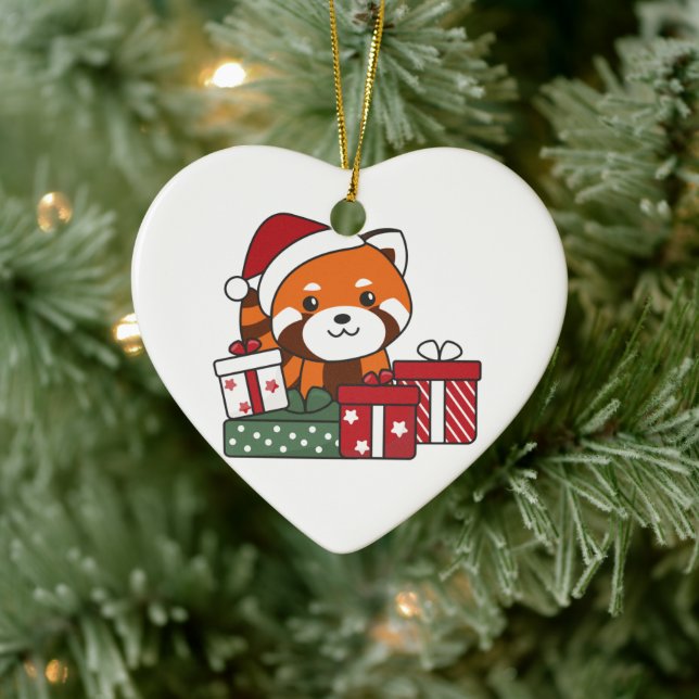 Red Panda Christmas Gift Winter Red Pandas Ceramic Ceramic Ornament (Tree)
