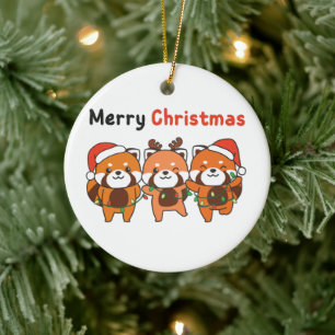 Red Panda Christmas Red Pandas Merry Christmas Cer Ceramic Ornament