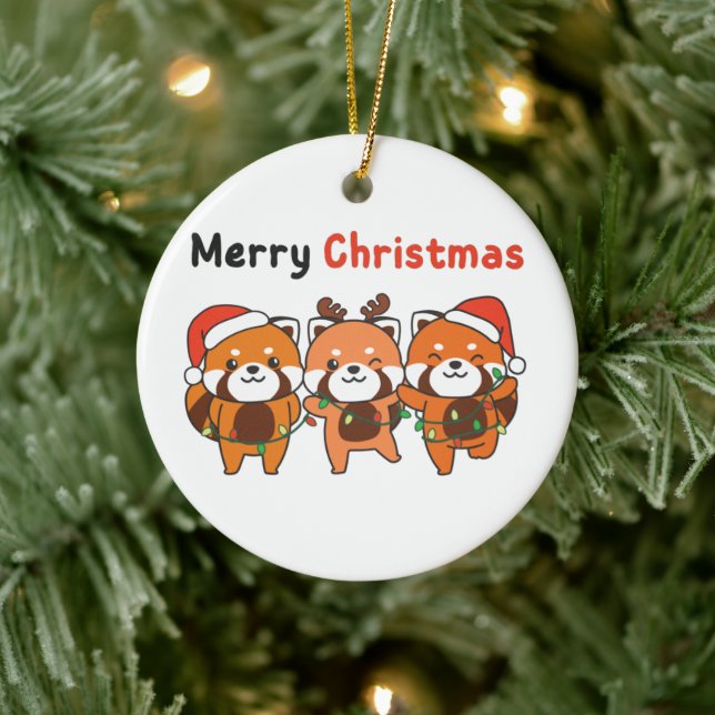 Red Panda Christmas Red Pandas Merry Christmas Cer Ceramic Ornament (Tree)