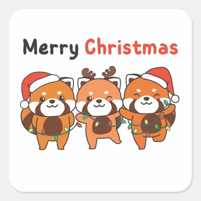 Red Panda Christmas Red Pandas Merry Christmas Square Sticker (Front)