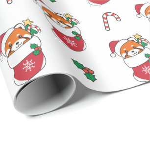 Red Panda Christmas Snow Winter Animals Panda Wrapping Paper