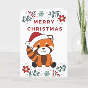 Red Panda Christmas Snow Winter Animals Pandas Holiday Card