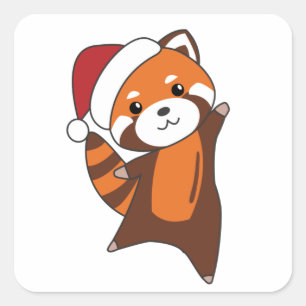Red Panda Christmas Snow Winter Animals Pandas Square Sticker