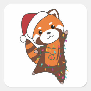 Red Panda Christmas Snow Winter Animals Pandas Square Sticker