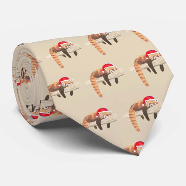 Red Panda Christmas tie for men (Rolled)