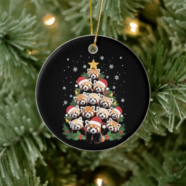 Red Panda Christmas Tree Funny Animal  Ceramic Ornament (Tree)