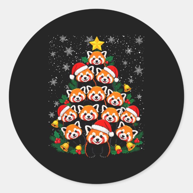 Red Panda Christmas Tree Funny Animal  Classic Round Sticker (Front)