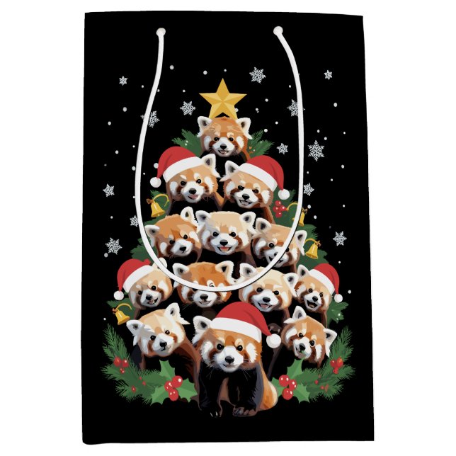 Red Panda Christmas Tree Funny Animal  Medium Gift Bag (Front)