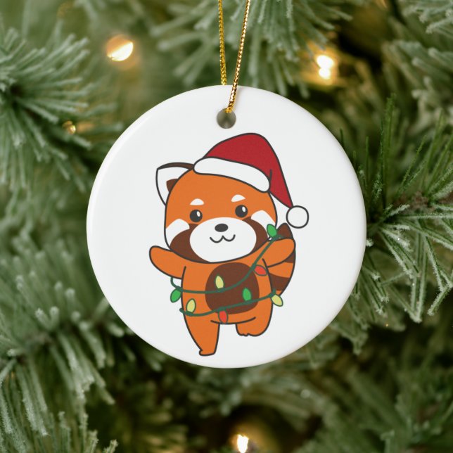 Red Panda Christmas Winter Animals Red Pandas Cera Ceramic Ornament (Tree)