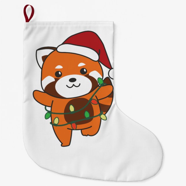 Red Panda Christmas Winter Animals Red Pandas Larg Large Christmas Stocking (Front)
