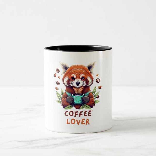 Red Panda Coffee Lover Two-Tone Coffee Mug (Center)