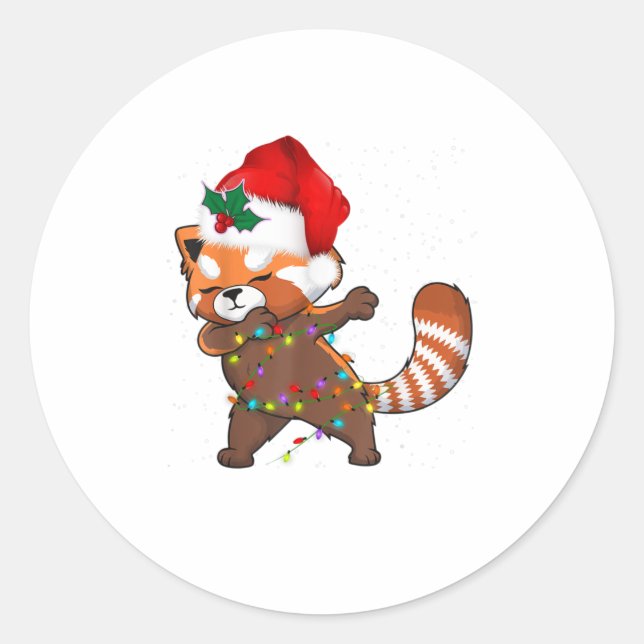 Red Panda Dabbing Xmas Christmas Classic Round Sticker (Front)