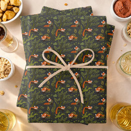 Red Panda Dark Forest Zoo Animal Party Wrapping Paper Sheet