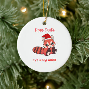 Red panda: Dear Santa, I've been Good Ceramic Ornament