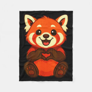 Red Panda Doing Heart With Hands Valentines Day Fleece Blanket