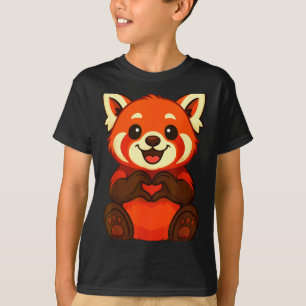 Red Panda Doing Heart With Hands Valentines Day T-Shirt