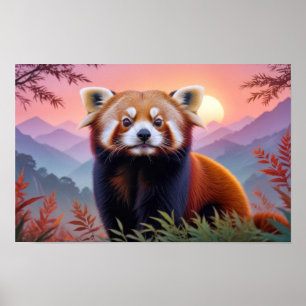 Red Panda Double Exposure Animal Nature Wilderness Poster