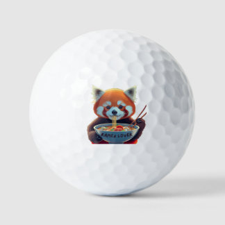 Red panda eating a bowl of ramen golf balls