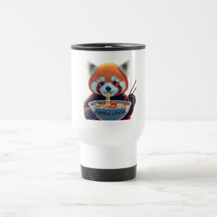 Red panda eating a bowl of ramen travel mug
