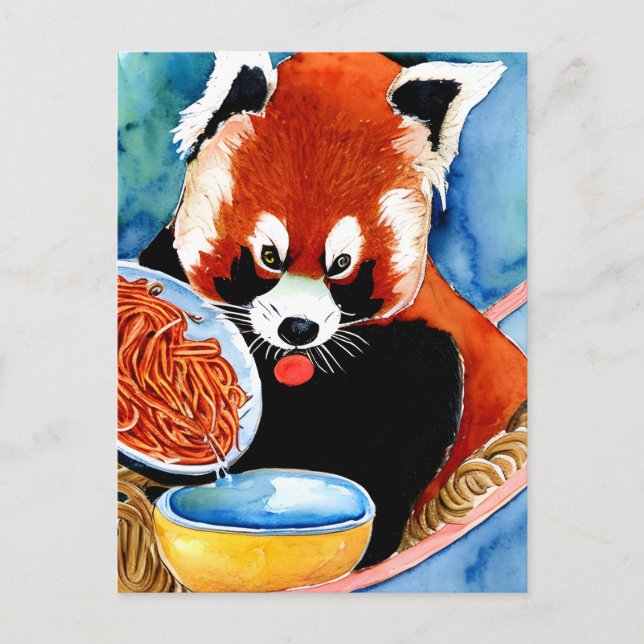 Red Panda Eating a Bowl of Spaghetti Postcard (Front)