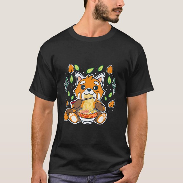 Red Panda Eating Ra Noodles Red Panda T-Shirt (Front)
