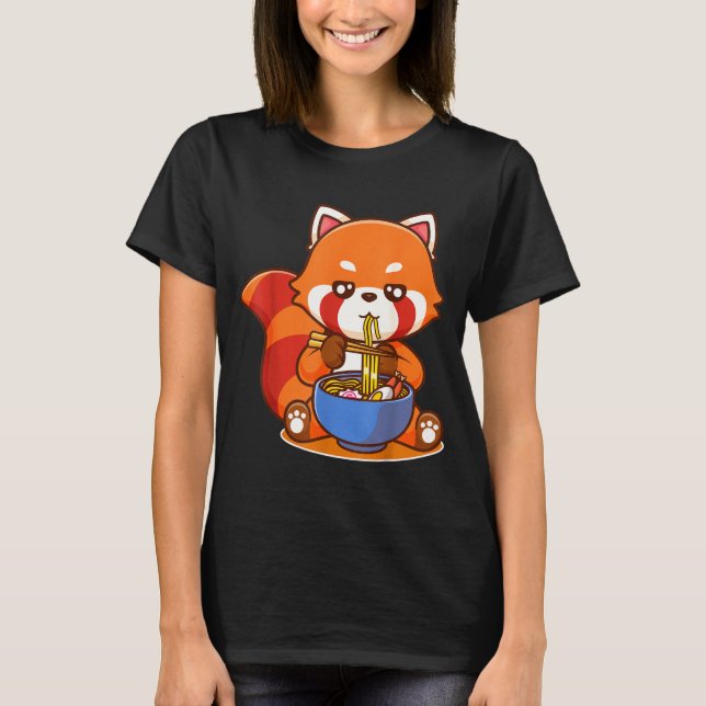Red Panda Eating Ramen Japanese Soup Zoo Animal Zo T-Shirt (Front)
