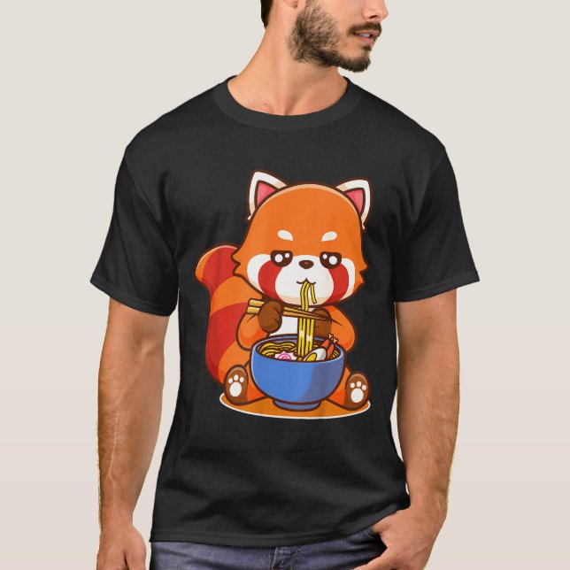 Red Panda Eating Ramen Japanese Soup Zoo Animal Zo T-Shirt (Front)
