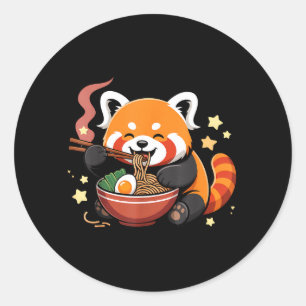 Red Panda Eating Ramen Noodles Classic Round Sticker