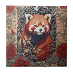 Red Panda Elegant William Morris Inspired Floral Ceramic Tile