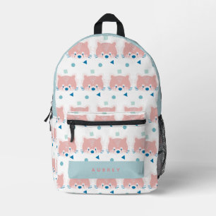 Red Panda Face/Head Pattern White & Light Blue Printed Backpack