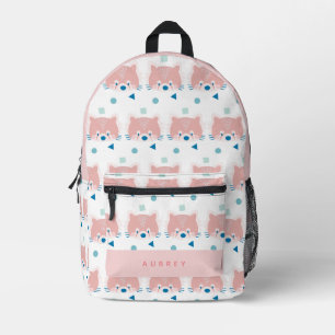 Red Panda Face/Head Pattern White & Light Pink Printed Backpack
