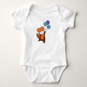 Red Panda Flies Balloons Cute Animals For Kids Baby Bodysuit
