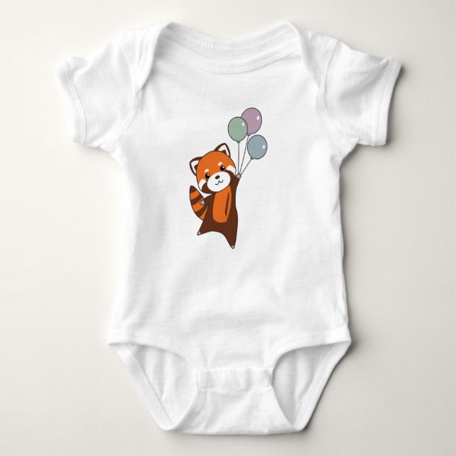 Red Panda Flies Balloons Cute Animals For Kids Baby Bodysuit (Front)