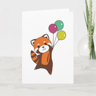 Red Panda Flies Balloons Cute Animals For Kids Card