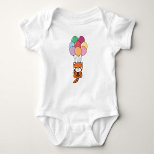 Red Panda Flies Up With Colourful Balloons Baby Bodysuit