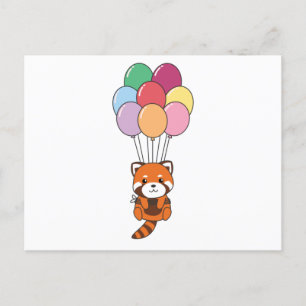 Red Panda Flies Up With Colourful Balloons Postcard