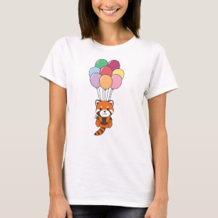 Red Panda Flies Up With Colourful Balloons T-Shirt