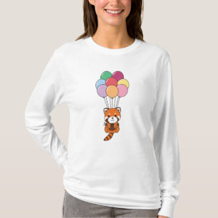 Red Panda Flies Up With Colourful Balloons T-Shirt