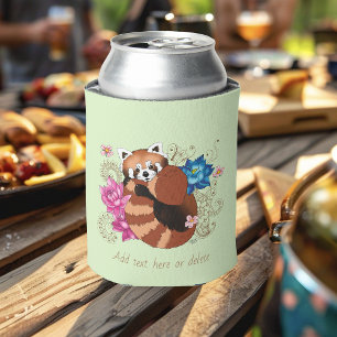 Red Panda Flowers Henna Can Cooler