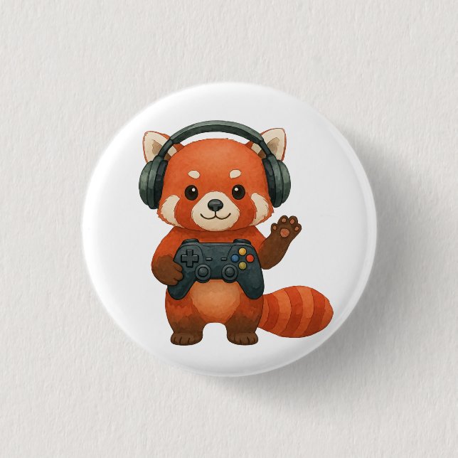 Red Panda Gamer, Gaming Controller & Headphones  3 Cm Round Badge (Front)