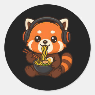 Red Panda Gaming Gamer Eating Ramen Classic Round Sticker