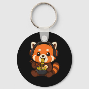 Red Panda Gaming Gamer Eating Ramen Key Ring